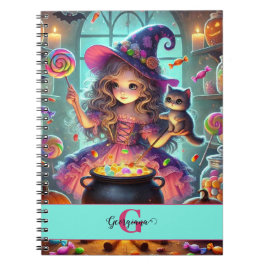 Caderno Espiral Nome Personalizado - Cute Whimsical Witch Hallowee