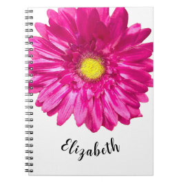 Caderno Espiral Nome personalizado da flor da margarida rosa bonit