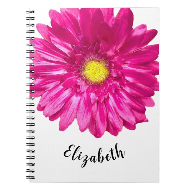 Caderno Espiral Nome personalizado da flor da margarida rosa bonit (Frente)