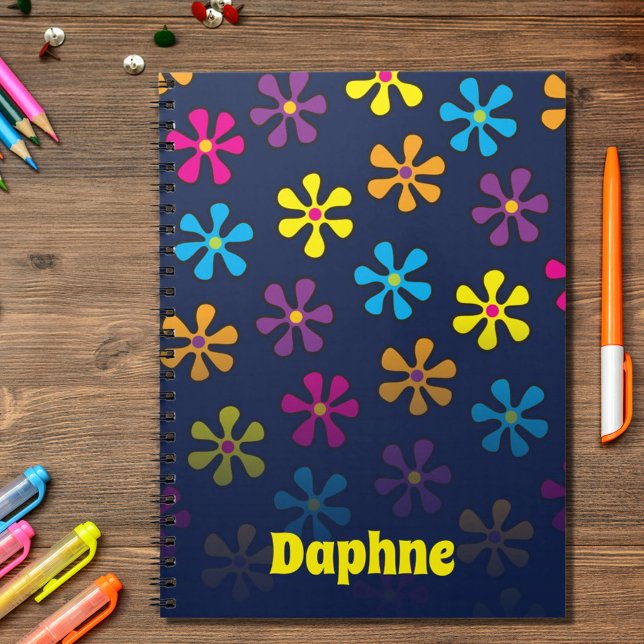 Caderno Espiral Nome Personalizado da Flor Hippie Groovy (Criador carregado)