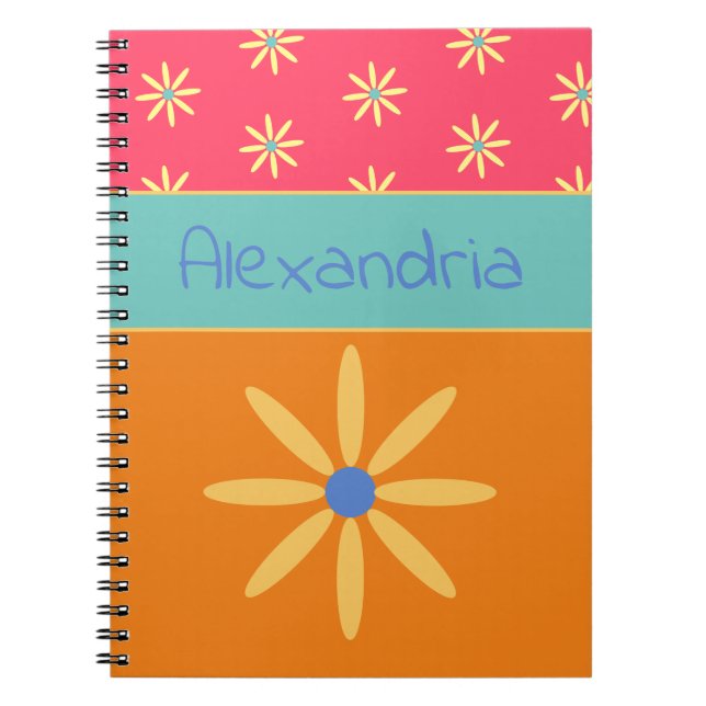Caderno Espiral Nome Personalizado da Flor Retroativa (Frente)