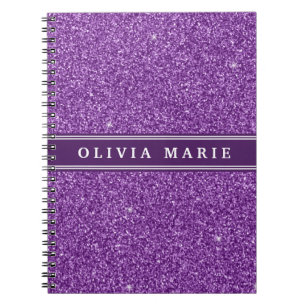 Caderno Espiral Nome Personalizado da Glitter Roxo (faux)