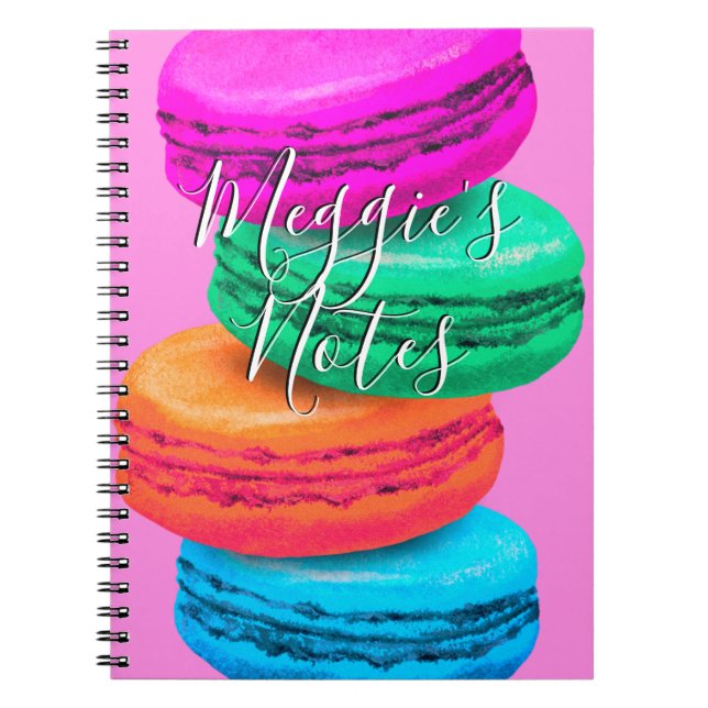 Caderno Espiral Nome personalizado da ilustração de doces macaron  (Frente)