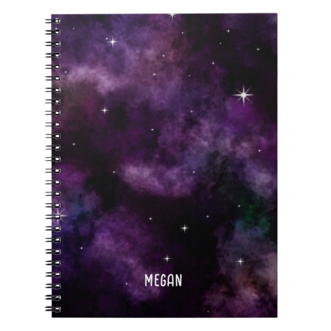 Caderno Espiral Nome Personalizado da Nebulosa da Galáxia Roxa Mod (Frente)