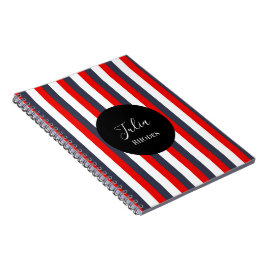 Caderno Espiral Nome personalizado das faixas vermelha, branca e a