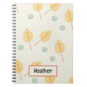 Caderno Espiral Nome personalizado das folhas tropicais laranja cr
