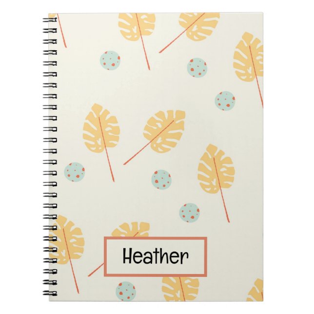 Caderno Espiral Nome personalizado das folhas tropicais laranja cr (Frente)