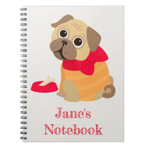 Caderno Espiral Nome personalizado de cão fofo Pug