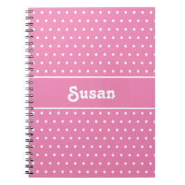 Caderno Espiral Nome Personalizado de Cubo Bolinhas Rosa e Branco