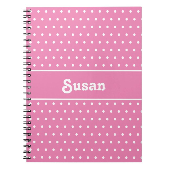 Caderno Espiral Nome Personalizado de Cubo Bolinhas Rosa e Branco (Frente)
