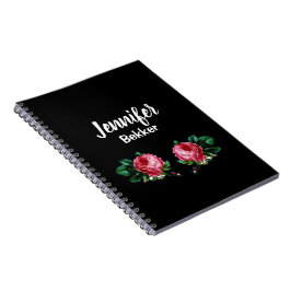 Caderno Espiral Nome personalizado de flor rosa-vírgula preto