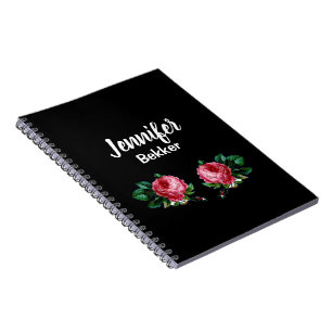 Caderno Espiral Nome personalizado de flor rosa-vírgula preto