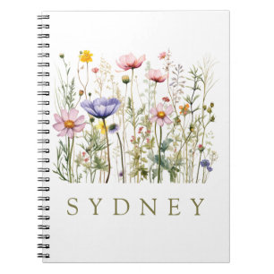 Caderno Espiral Nome Personalizado de Flor Selvagem