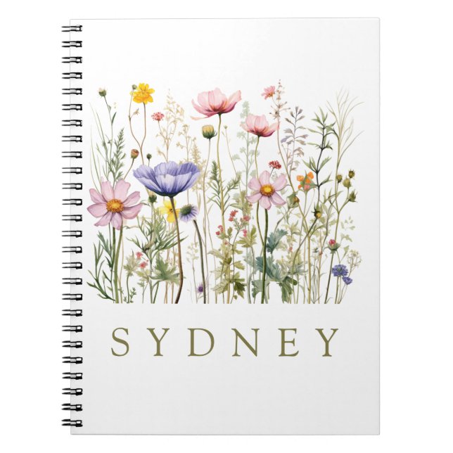 Caderno Espiral Nome Personalizado de Flor Selvagem (Frente)