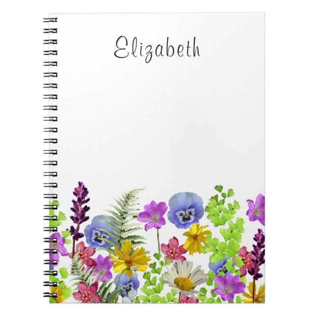 Caderno Espiral Nome Personalizado de Flores Selvagens bonito (Frente)