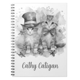 Caderno Espiral Nome personalizado de gatinhos pretos e brancos