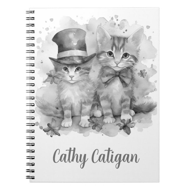 Caderno Espiral Nome personalizado de gatinhos pretos e brancos (Frente)