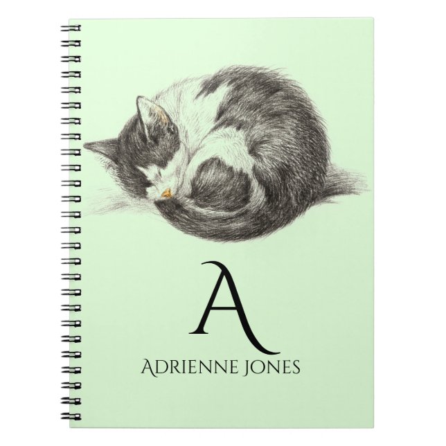 Caderno Espiral Nome Personalizado de Gato de Dormir Curvo (Frente)