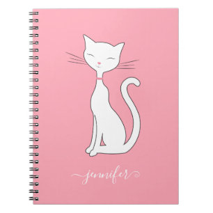 Caderno Espiral Nome Personalizado de Gato de Gato Cónico Rosa