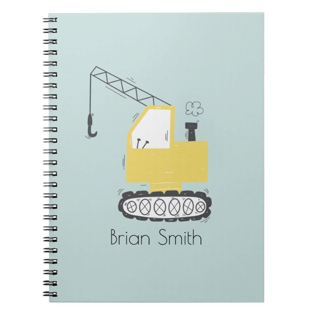 Caderno Espiral Nome Personalizado de Ilustração de Crane Amarelo- (Frente)
