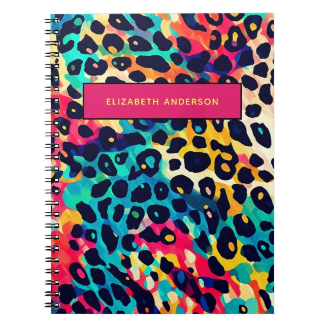 Caderno Espiral Nome Personalizado de Impressão de Animal Leopardo (Frente)