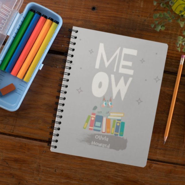 Caderno Espiral Nome Personalizado de Leitura de Livros de Gato Gó (Criador carregado)