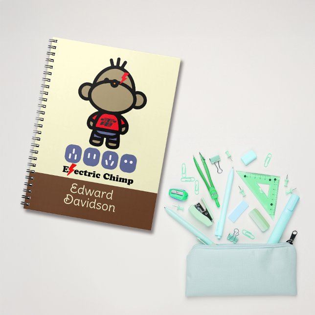 Caderno Espiral Nome Personalizado de Macaco Elétrico Reproduzido (Criador carregado)