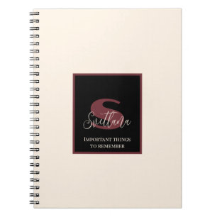 Caderno Espiral Nome Personalizado de Monograma Rosa de Creme Simp