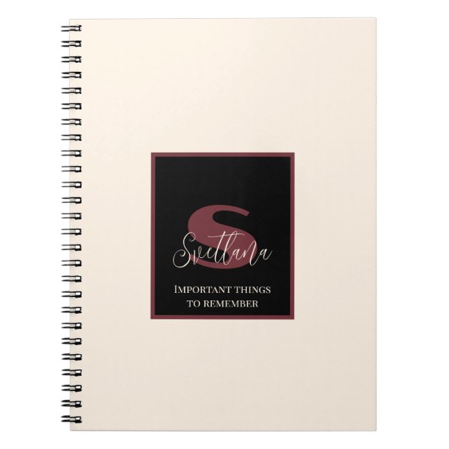 Caderno Espiral Nome Personalizado de Monograma Rosa de Creme Simp (Frente)