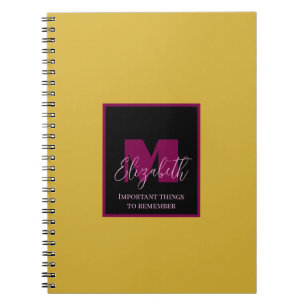 Caderno Espiral Nome Personalizado de Monograma Rosa Dourado Simpl