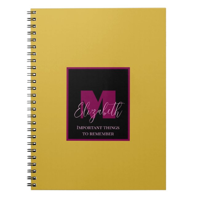 Caderno Espiral Nome Personalizado de Monograma Rosa Dourado Simpl (Frente)