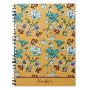 Caderno Espiral Nome personalizado de padrão uniforme floral color