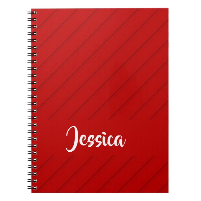 Caderno Espiral Nome personalizado de plástico diagonal vermelho t (Frente)