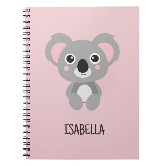Caderno Espiral Nome Personalizado de Raparigas Rosa Koala (Frente)
