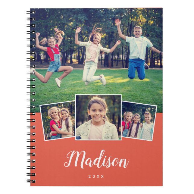 Caderno Espiral Nome Personalizado de Script Moderno, Colagem de F (Frente)