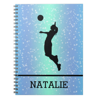 Caderno Espiral Nome Personalizado de Sparkle do Jogador de Voleib