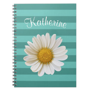 Caderno Espiral Nome Personalizado de Strike de Teal Branco