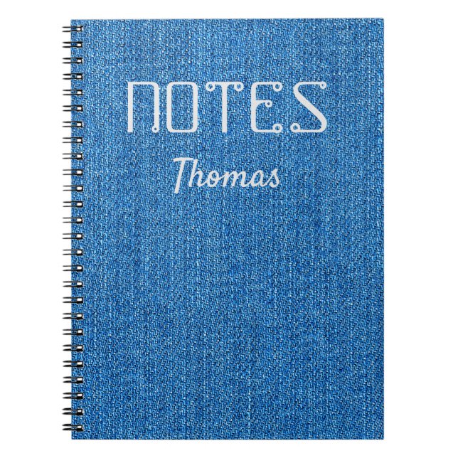 Caderno Espiral Nome Personalizado de Textura de Jeans de Denim Az (Frente)