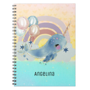 Caderno Espiral Nome Personalizado de Unicórnio Mágico do Mar Ca