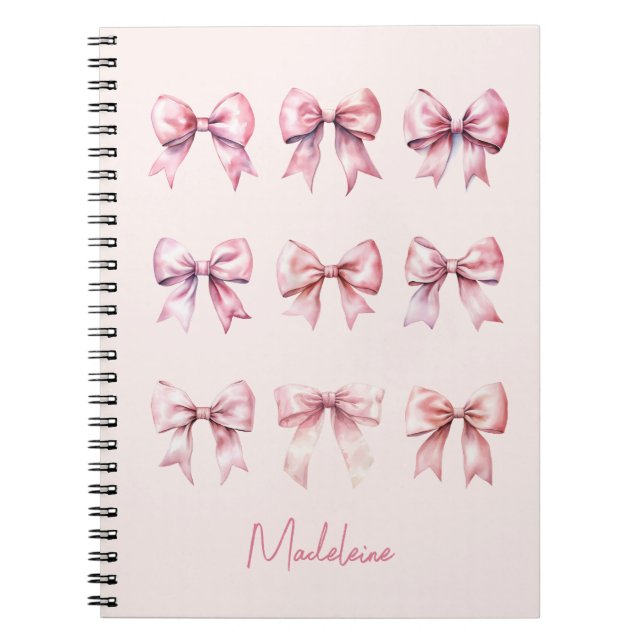Caderno Espiral Nome Personalizado do Arco Coquette Rosa (Frente)