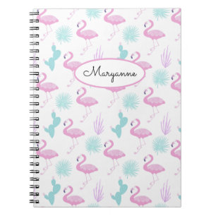Caderno Espiral Nome Personalizado do Cactus Flamingo Rosa