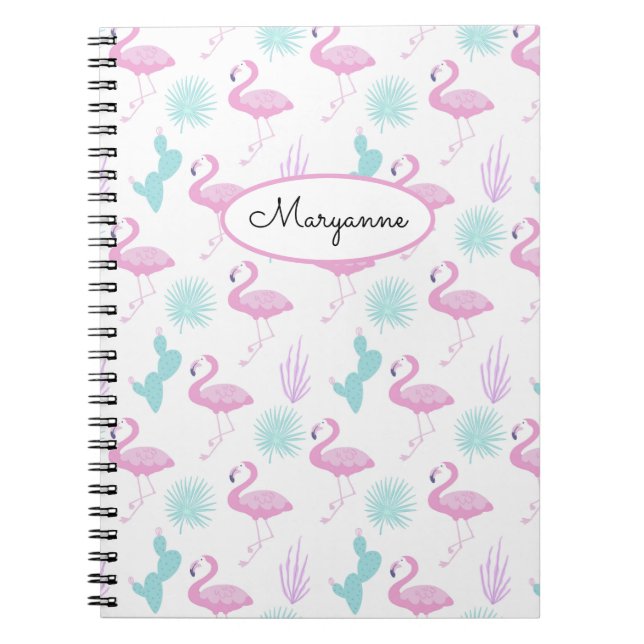 Caderno Espiral Nome Personalizado do Cactus Flamingo Rosa (Frente)