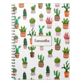 Caderno Espiral Nome Personalizado do Cactus Modern Personalizado