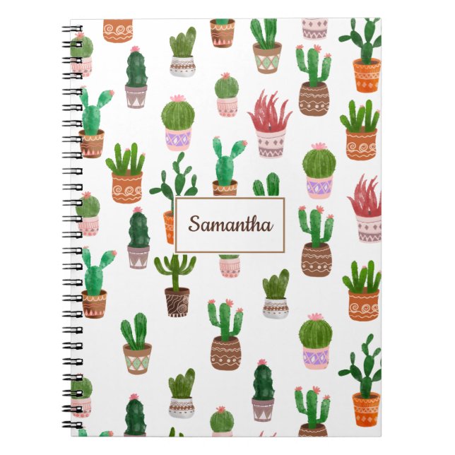 Caderno Espiral Nome Personalizado do Cactus Modern Personalizado (Frente)