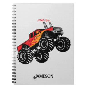 Caderno Espiral Nome Personalizado do Caminhão do Monstro Preto Ve