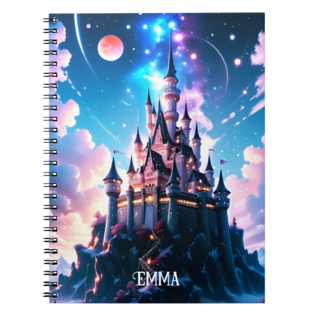 Caderno Espiral Nome Personalizado do Castelo de Fantasy (Frente)