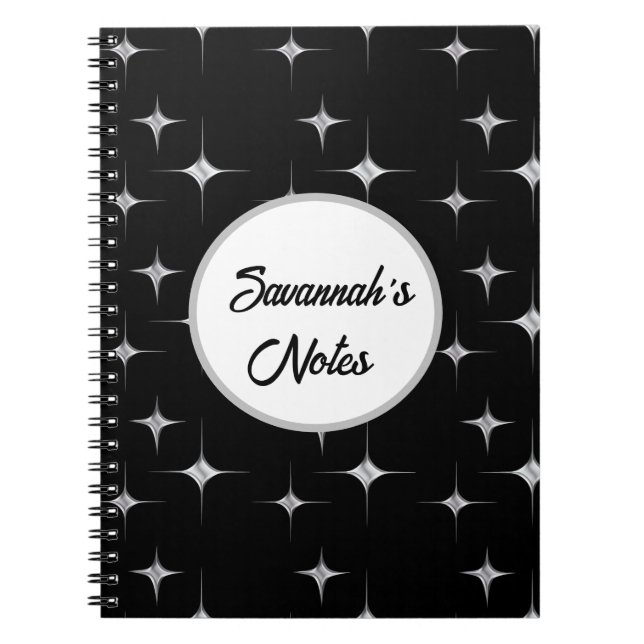 Caderno Espiral Nome personalizado do Design de Diamond do Faux Si (Frente)