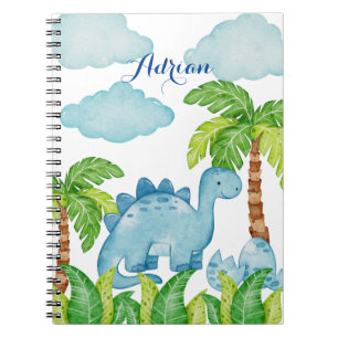 Caderno Espiral Nome personalizado do dinossauro azul