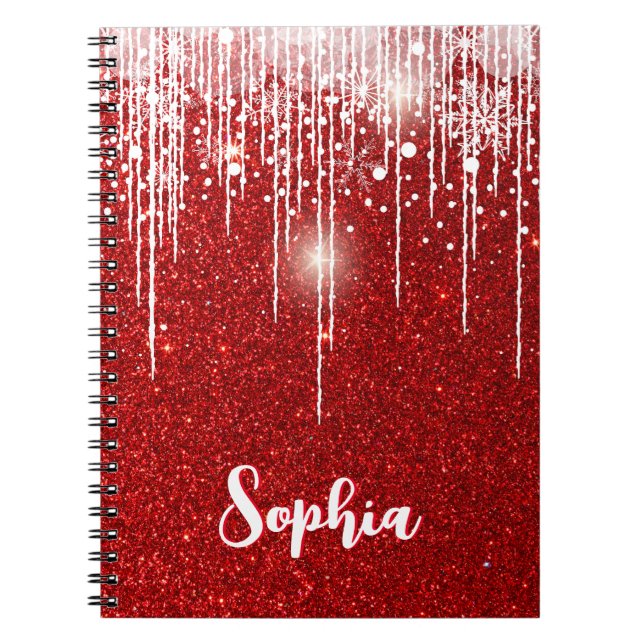 Caderno Espiral Nome Personalizado do Floco de Neve Branco Vermelh (Frente)