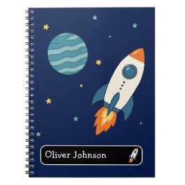 Caderno Espiral Nome Personalizado do Foguete Espacial Escola